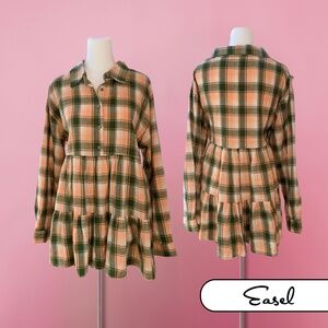 Easel Oversized Plaid Tunic Top - Size Small